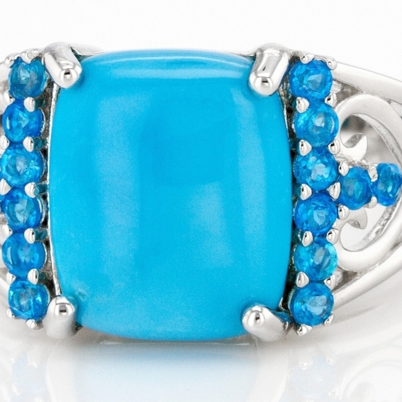 Genuine Sleeping Beauty Turquoise and Neon Apatite Ring Sterling Silver Sz 10! - Picture 5 of 6